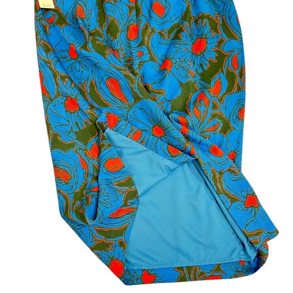 Anthropologie Blue & Red Poppy Knee-Length lined Pencil Skirt back Slit size 4 - Picture 7 of 11
